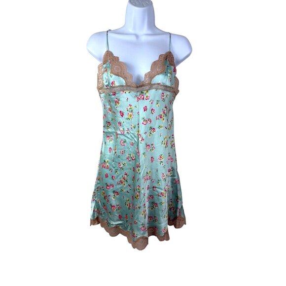 Vintage Victoria's secret 100% Silk Floral Lace Trim Chemise Slip Dress Size L - Picture 3 of 12